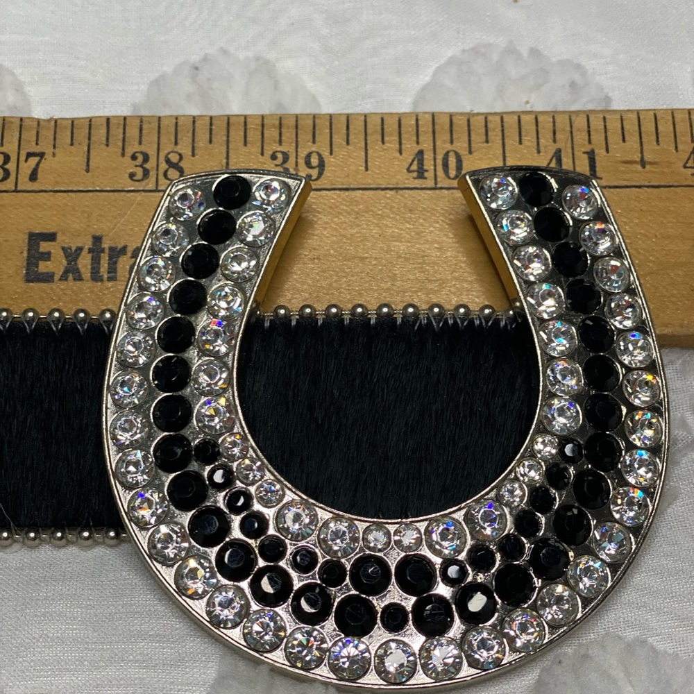 B.B. Simon Black and Silver Horseshoe Bling Belt